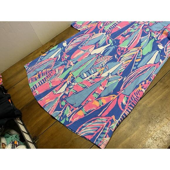 Lilly Pulitzer Ali Out To Sea Sail Boat Nautical Print Pattern Cotton Dress L - Picture 6 of 11